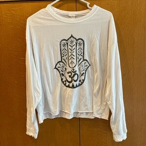White Long Sleeve Top with Black Graphic